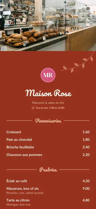 A menu design on a phone