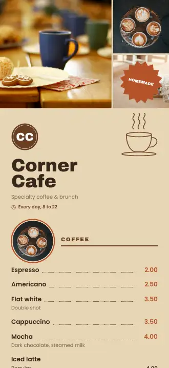 A menu design on a phone