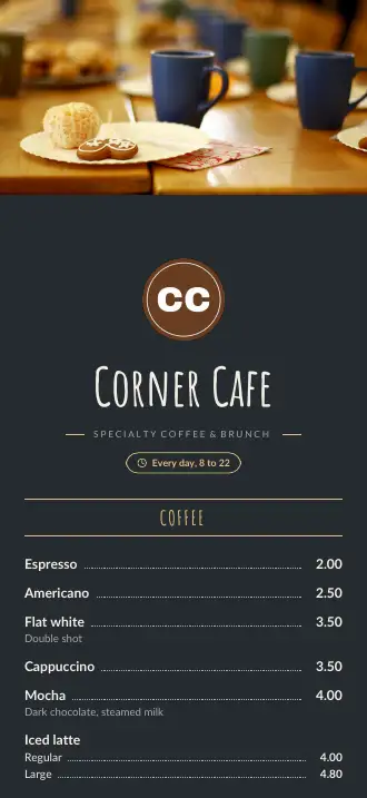 A menu design on a phone
