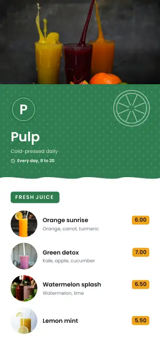 A menu design on a phone