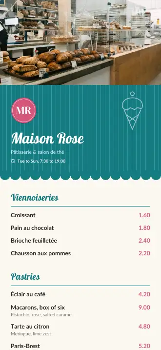 A menu design on a phone
