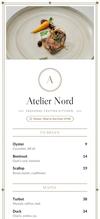 A menu design on a phone