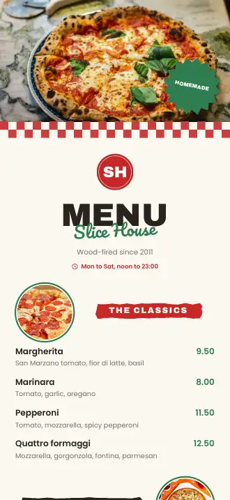 A menu design on a phone