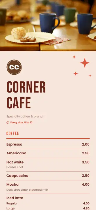 A menu design on a phone