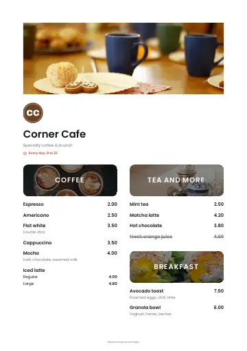 A printed menu design