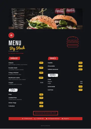 A printed menu design